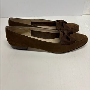 Salvatore Ferragamo Womens Elegant Brown Suede Loafers with Bow Sz 9.5